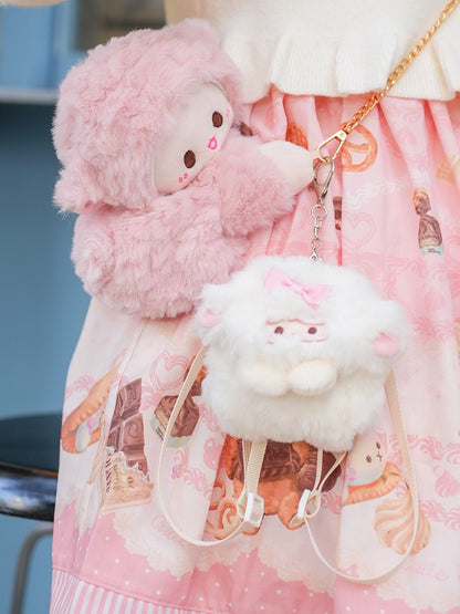 Weißer süßer Schlüsselanhänger in Lammform mit Schleife und Plüsch-Geldbörse