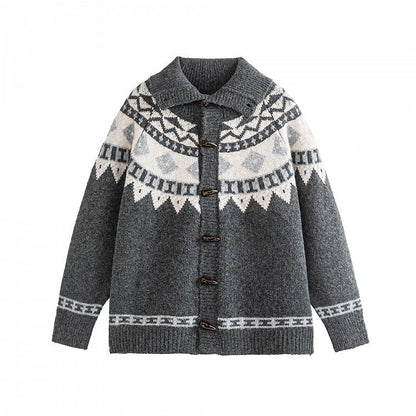 Daily Navy Jacquard with Blue/Grey Cardigan Pattern Closure Toggle Kawaii Button