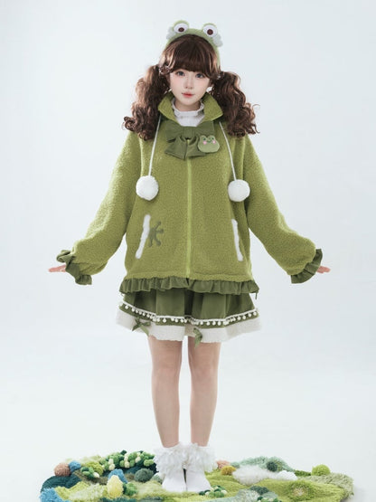 Green Elastic Waist Fleece Hemline Winter Lolita Skirt