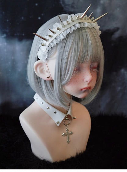 White Gothic Handmade Studs Detail Ruffled KC