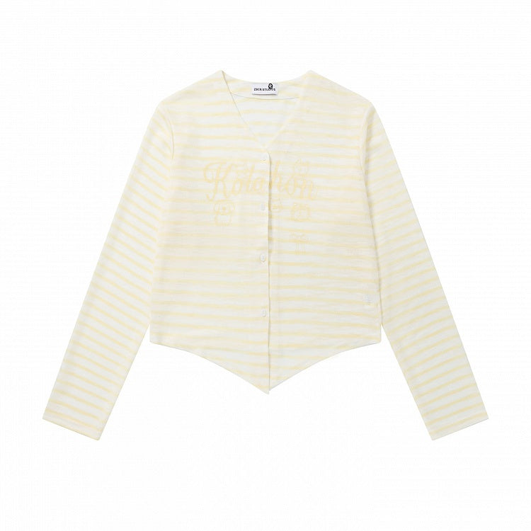 Yellow Striped V-Neck Long-Sleeve Top with Animal Print - Languid Park