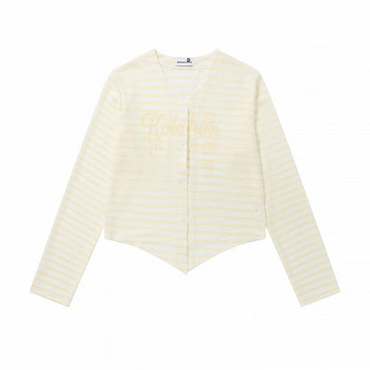 Yellow Striped V-Neck Long-Sleeve Top with Animal Print - Languid Park