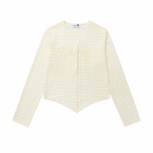 Yellow Striped V-Neck Long-Sleeve Top with Animal Print - Languid Park