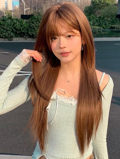 Gerader Pony mit Perückenlänge Air Brown 73CM