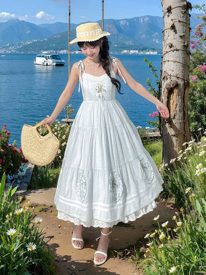 Cami Dress Light Blue Lily of the Valley Embroidered Lace Trim Cutton