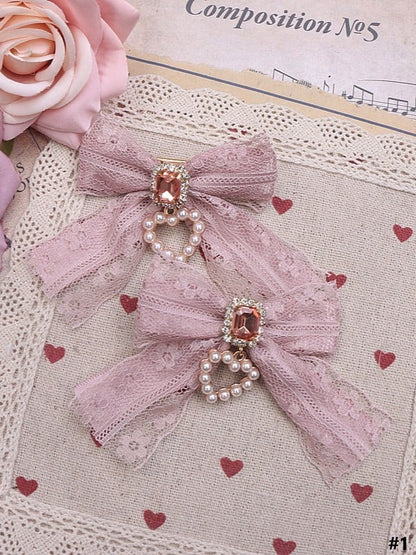Lace 5 Color Options Heart Hairclip Bowknot Jirai Kei Charm