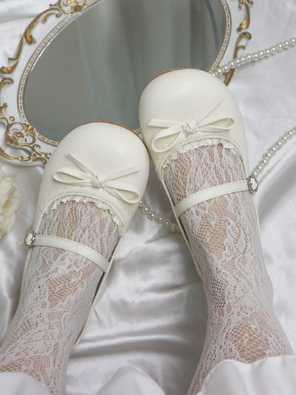 Lolita Beige with Matte Shoes Bow Flat Round Knotted Toe