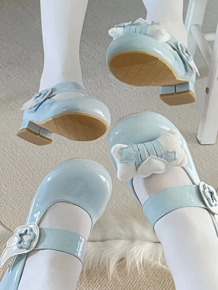 Tenshi Kaiwai – Hellblaue Lolita-Mary-Jane-Schuhe mit Sternflügeln