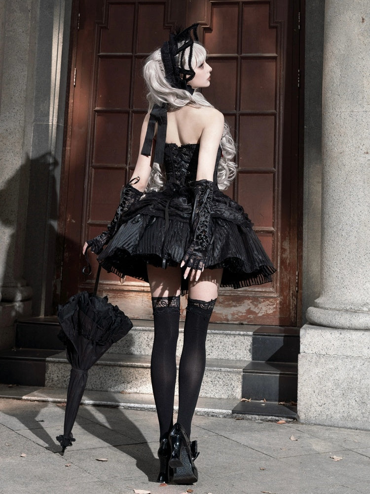 Schwarzer Lolita-Gothic-Rock mit Kordelzug