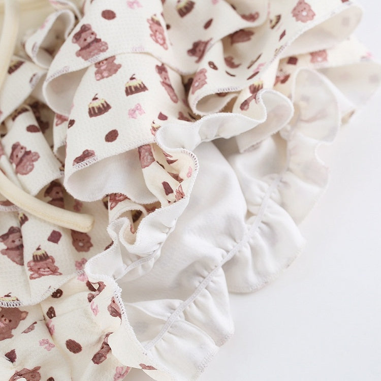 Beige Bear Print Tiered Skirt Built-In Shorts - serendipity