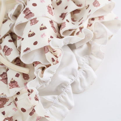 Beige Bear Print Tiered Skirt Built-In Shorts - serendipity