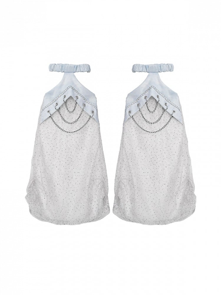 Punk Blue Cut-out Design Lace Leg Warmers with Chain Decoration - Virtual Orbit
