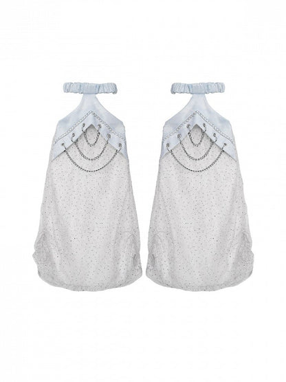 Punk Blue Cut-out Design Lace Leg Warmers with Chain Decoration - Virtual Orbit