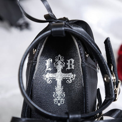 Lace-Up - Platform Heart Detachable Back with Rhinestone Black at Gothic Janes Charm Cross Bow Mary