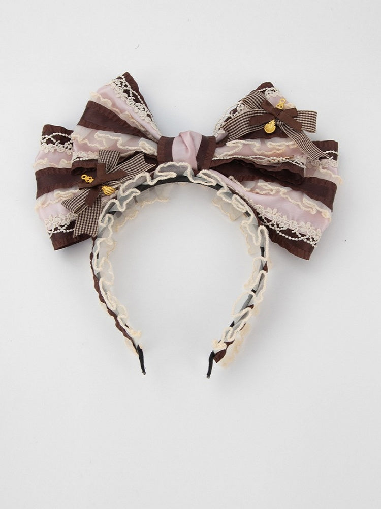 Brown Lolita Plaid Sweet KC Bowknot Big Pink Lace