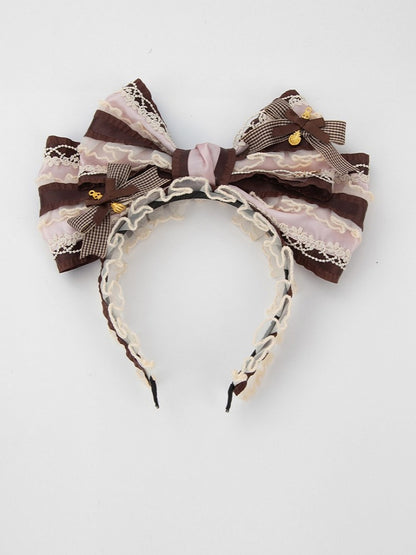 Brown Lolita Plaid Sweet KC Bowknot Big Pink Lace