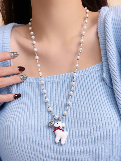 Y2K Red Bow Ring/Beaded Necklace