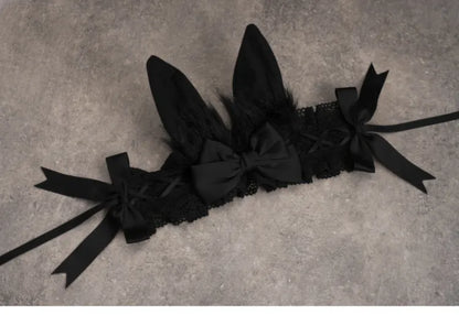 Black Gothic Bunny Ears Hairband with Bowknots