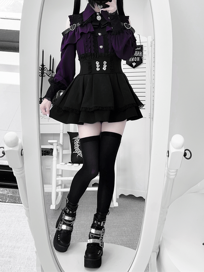 Shoulder Landmine with Blouse Buttons Cutout Blackish-Purple: Style in Heart Sweetheart Buckle