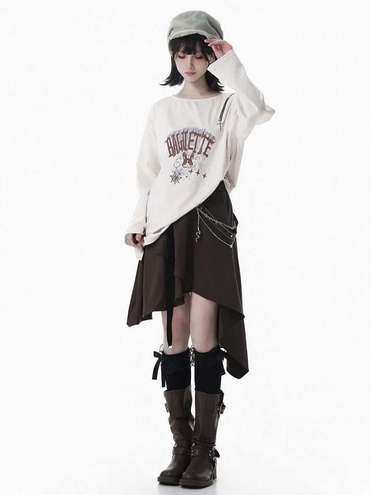 Split-Hem Top White Accent with Cross Zipper