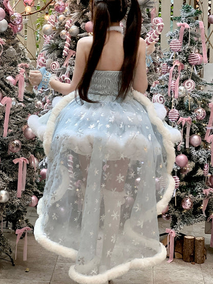 Blau / Weiß / Cremefarbener Plüschbesatz Schneeflockenzug