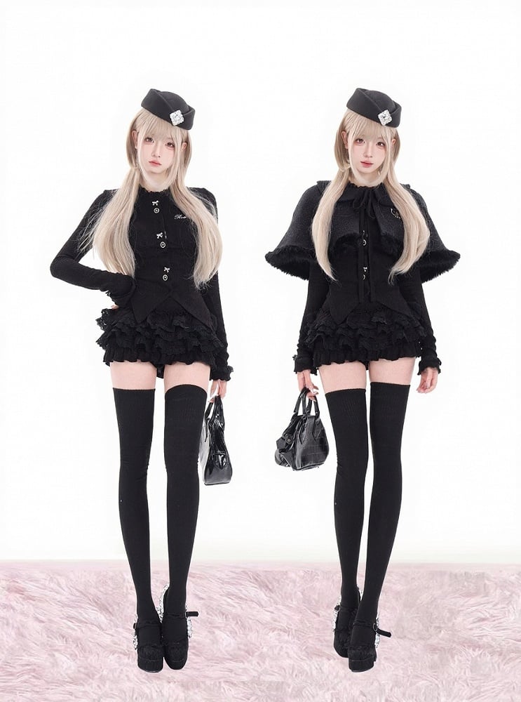 Furry Cape Kawaii Embroidery Dark With