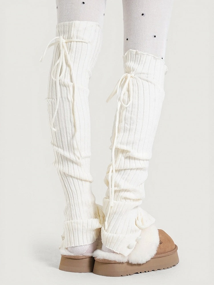 4-Color Ruffle Leg Warmers with Bow and Button Decorations - ModaSwings