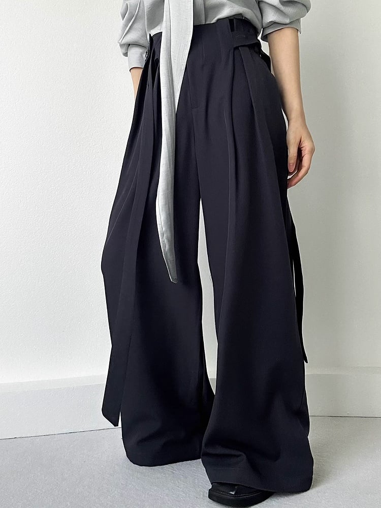 with Ties Long Gray Ouji Unisex Pants Side Wide-Leg Lolita Loose