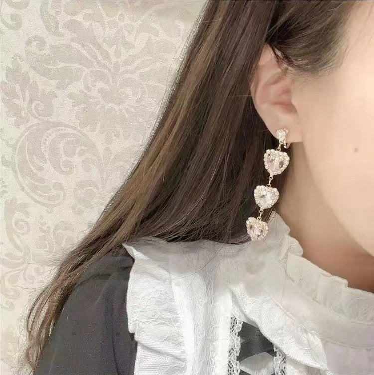 Kei 5 Clips Ear Rhinestone Triple Jirai Colors Heart