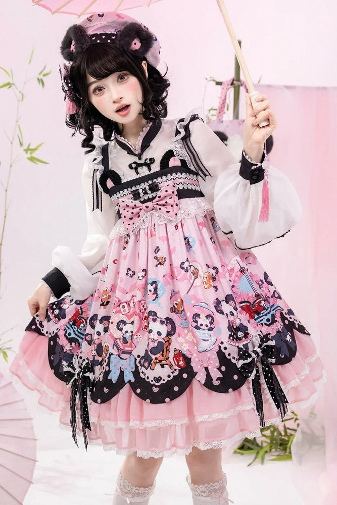 Chinoiserie Sweet Mandarin Collar Balloon Sleeve Bolero Cropped Jacket