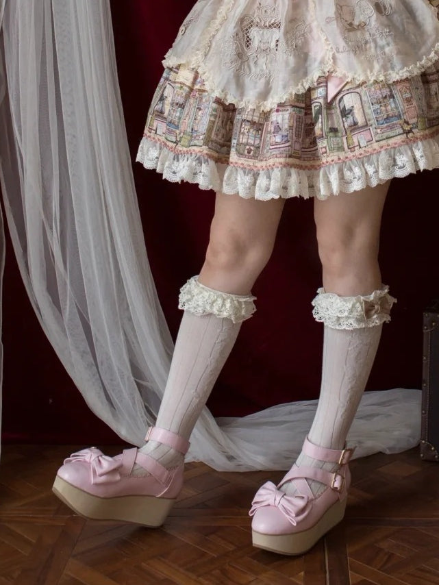 with Leather PU Sweet Pink Platforms Lolita
