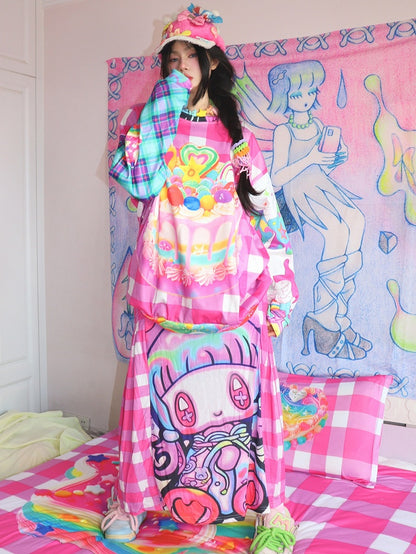 Y2K Pattern Plaid Cake Colorful Print Sweatshirt