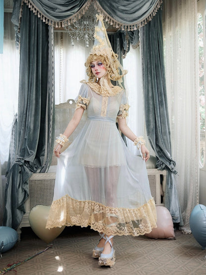 Dotted Tulle Slip Dress with Lace Trim, Padded Cups & Adjustable Straps - Blood Supply