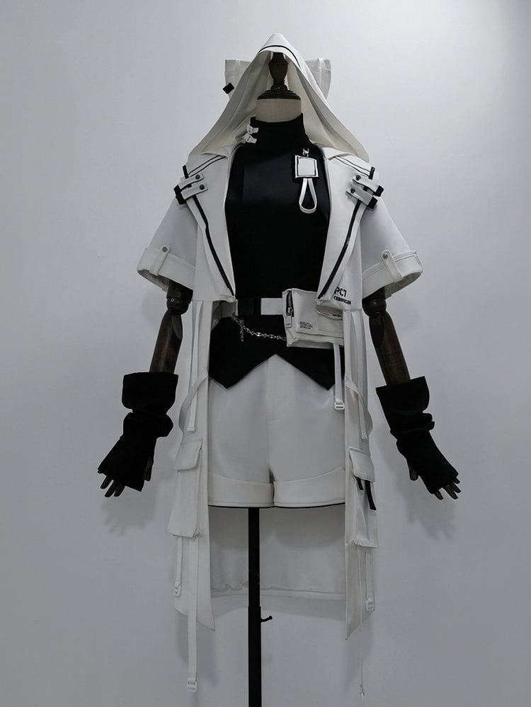 Cyberpunk Ohren Mantel Ouji Weiß Kapuze Techwear Katzenmode