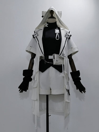 Cyberpunk Ohren Mantel Ouji Weiß Kapuze Techwear Katzenmode