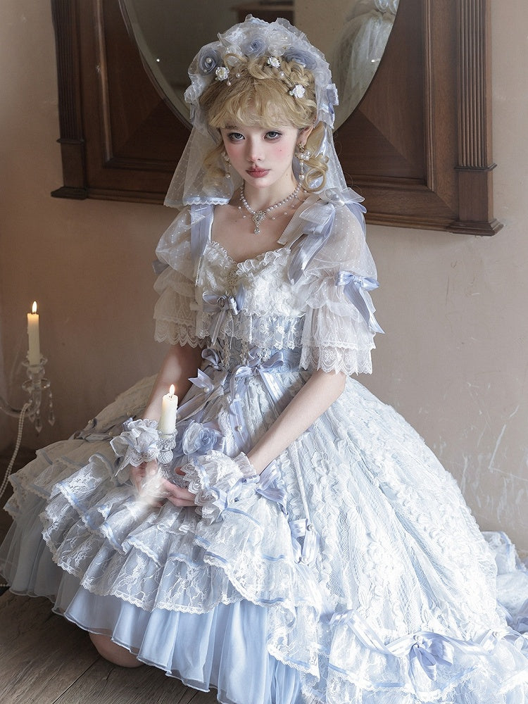 Hairband with Veil and Accents Flower Bead Lolita