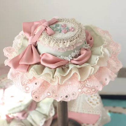 Floral Embroidery Lace Trim Top Hat