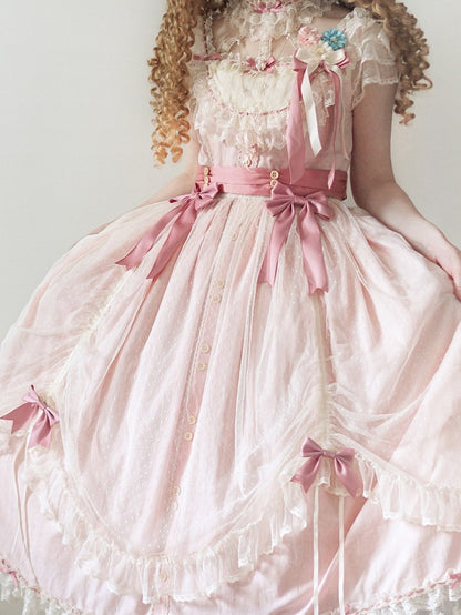 Lolita with Long Accents Overlay Bow Pink Tulle White Version