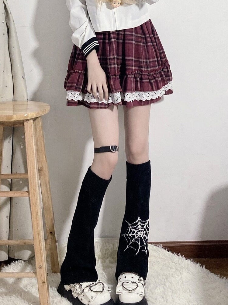 Mid-calf Warmers Leg Web Spider Black Pattern Knit