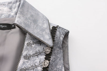 Gray Embroidery Coat Ouji Belts Two Sleeveless with Rosette Lolita