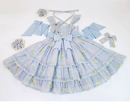 Skirt Bear High Print Blue Tiered Lolita Lemon Waist and Dress