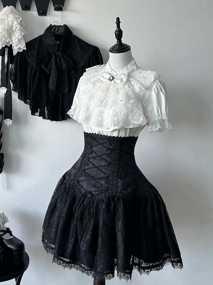 Sleeves Ruffle Short Shiro Gothic Neckline Shirt Lolita White