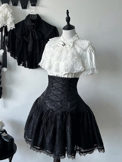 Sleeves Ruffle Short Shiro Gothic Neckline Shirt Lolita White
