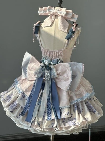 Porcelain Theme Qi Lolita Short Skirt Dress Set with Floral Print - Your Highness