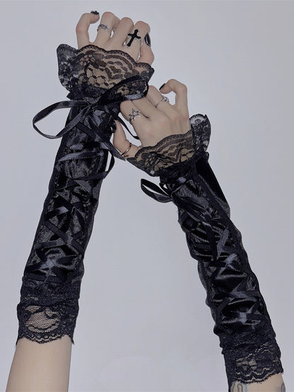 Spitze Y2K Ärmel Schnürbesatz Pink/Schwarz/Lila/Rot Glamouröses Detail