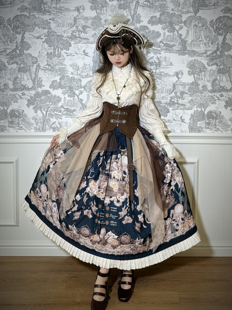 Beige Sleeves Ruffle Blouse Neckline Leg-of-Mutton