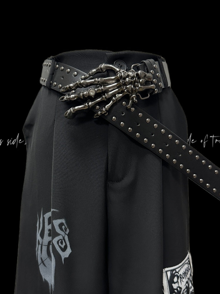 Punk Straight-Leg Shorts Applique Black