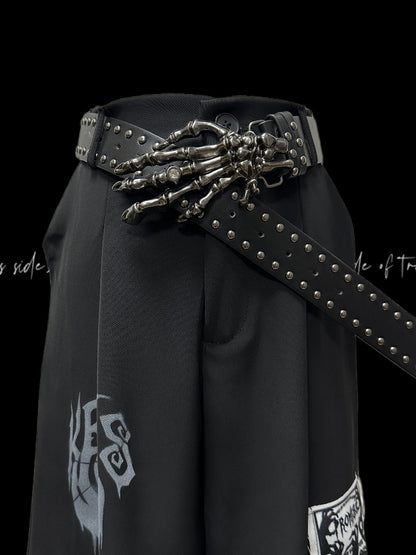 Punk Straight-Leg Shorts Applique Black