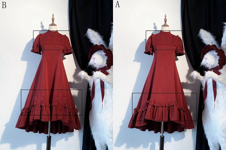 Red Gothic Lolita High-Low Ruffled Dress with Cross Patches - Blossom Herald