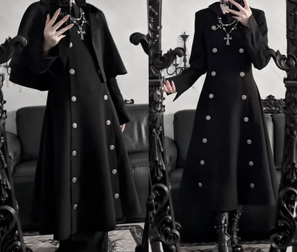 Design / Mantel Schwarz Abnehmbarer Cape Trenchcoat Grau Zweireihig